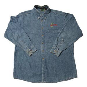 90s Vintage Arizona Denim Embroidered Shirt Light Blue Jean Western Boho Cowboy